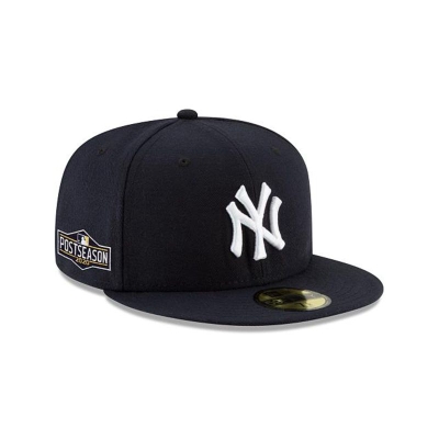 Blue New York Yankees Hat - New Era MLB Postseason Side Patch 59FIFTY Fitted Caps USA2749801